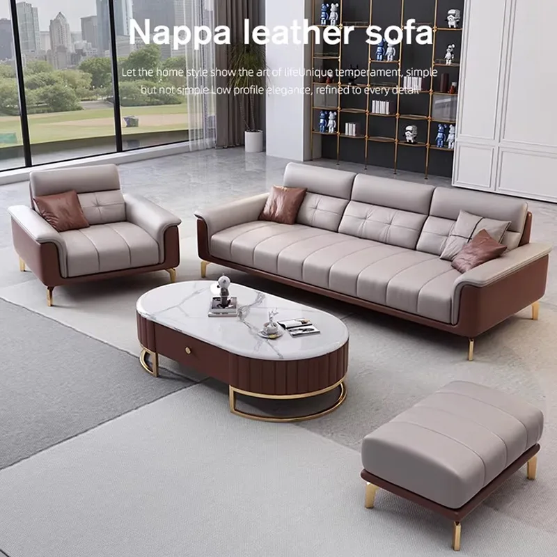 Italian-style Luxury Office Sectional Set PU Leather Three-person Combination Reception Meeting Area Lobby Negotiation Direct