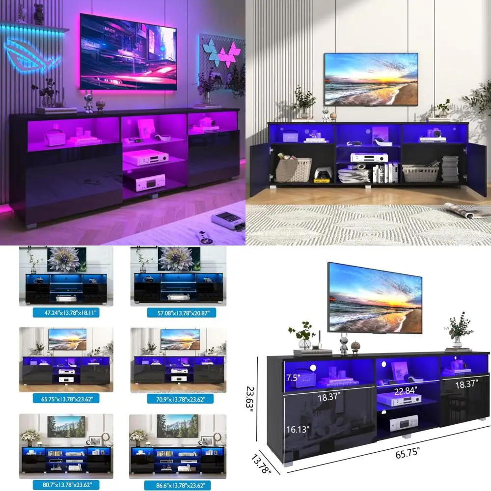 Modern LED TV Stand for 65-75 Inch TVs - High Gloss Entertainment Center with Storage Drawer