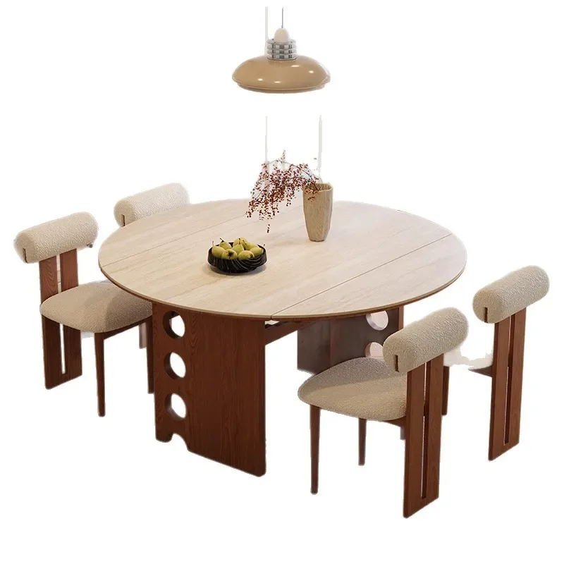 CX antique small apartment retractable solid wood dining table French travertine rock slab household