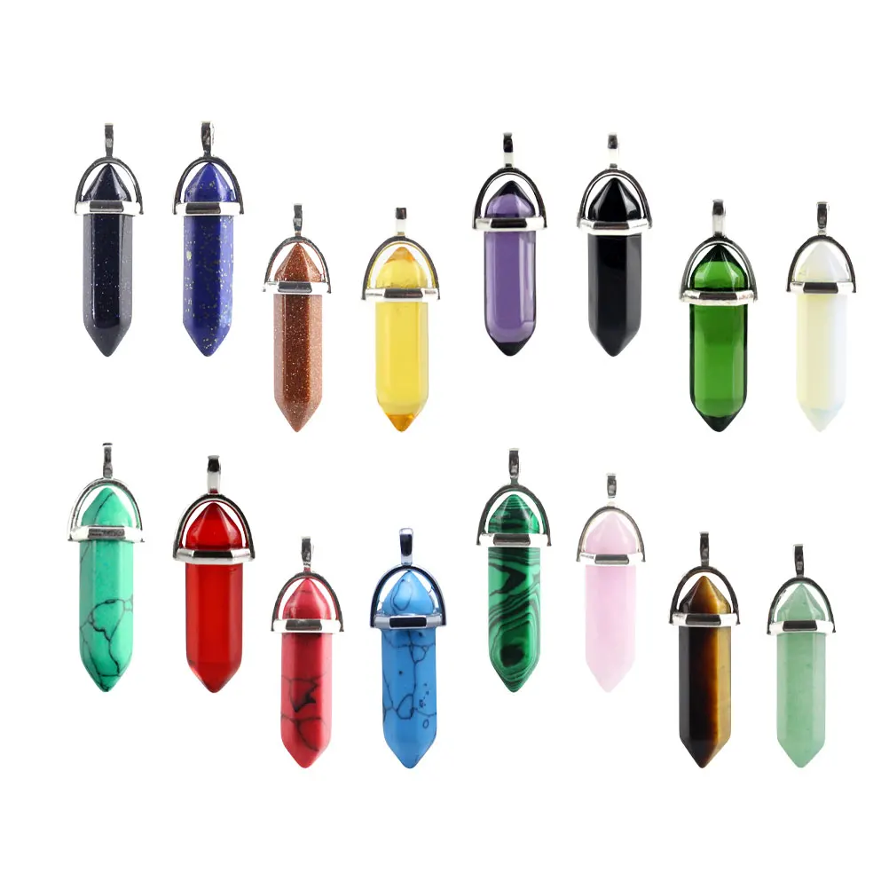 

16 pcs Crystal Bullet Pendant Charms for DIY Jewelry Necklace Keychain Bracelet Natural Healing Stone Pendant Positive Energy