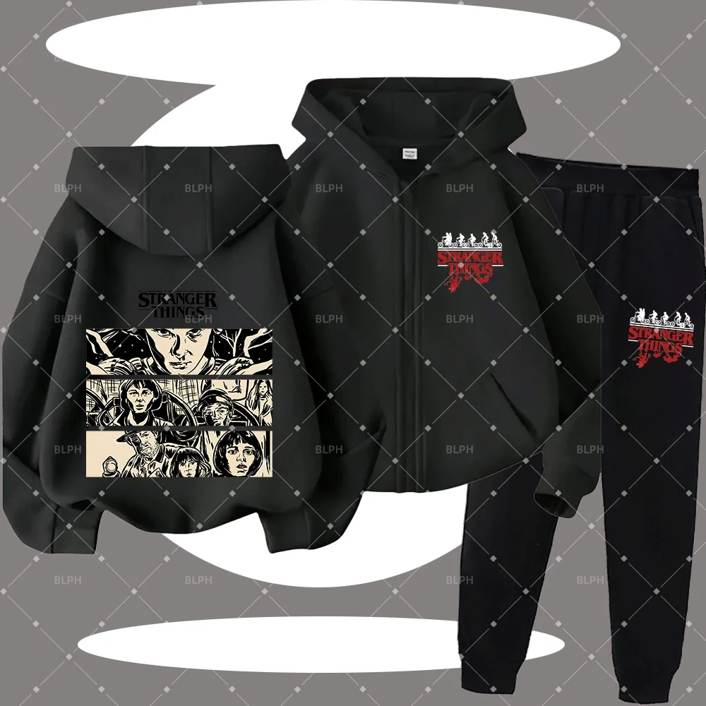 

Стильный комплект детских толстовок на молнии с принтом Stranger Things, классический детский свитшот с мультяшным дизайном для модных мальчиков/девочек