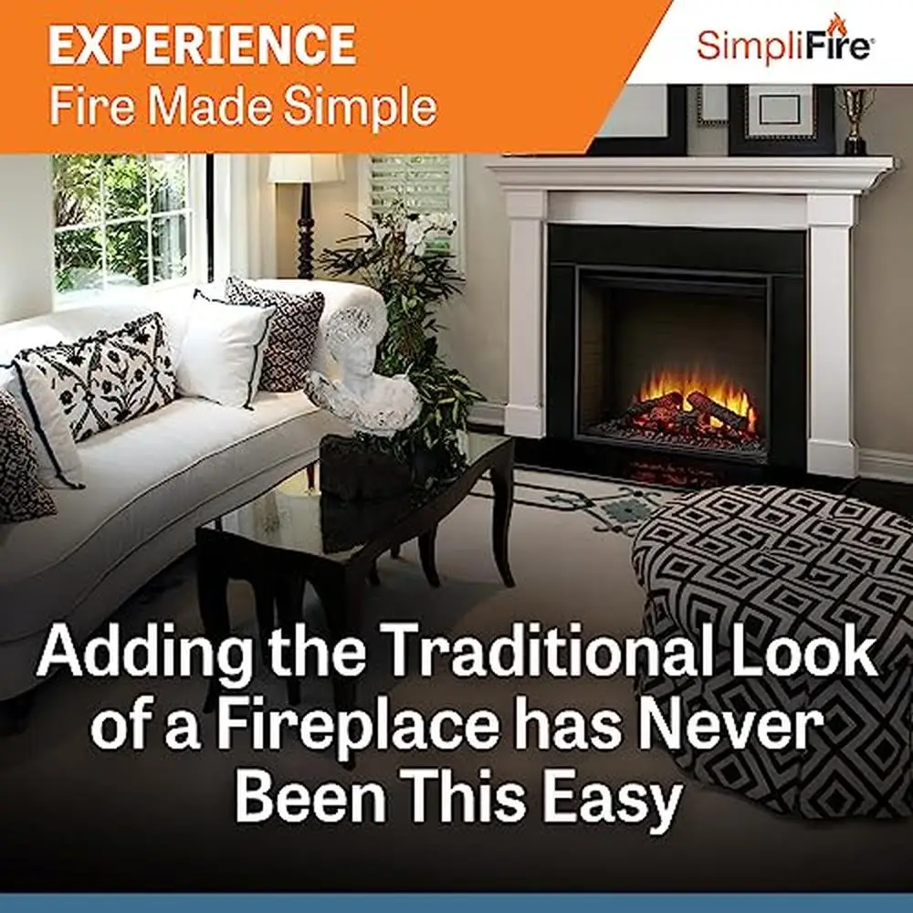 Electric Fireplace with Real Wood Ambiance Masonry-Style Interior Textured Log Set Integrated Heater & Custom Flame Levels