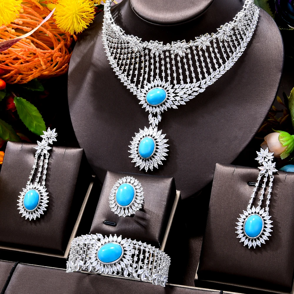 GODKI New Trendy 4PCS Real Pink Coral Luxury Dubai Jewelry Set For Women Wedding Party Zircon Crystal Indian Neckalce Earring