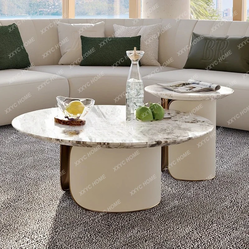 

xzzMinimalist light luxury, high-end marble round coffee table size combinationE5556