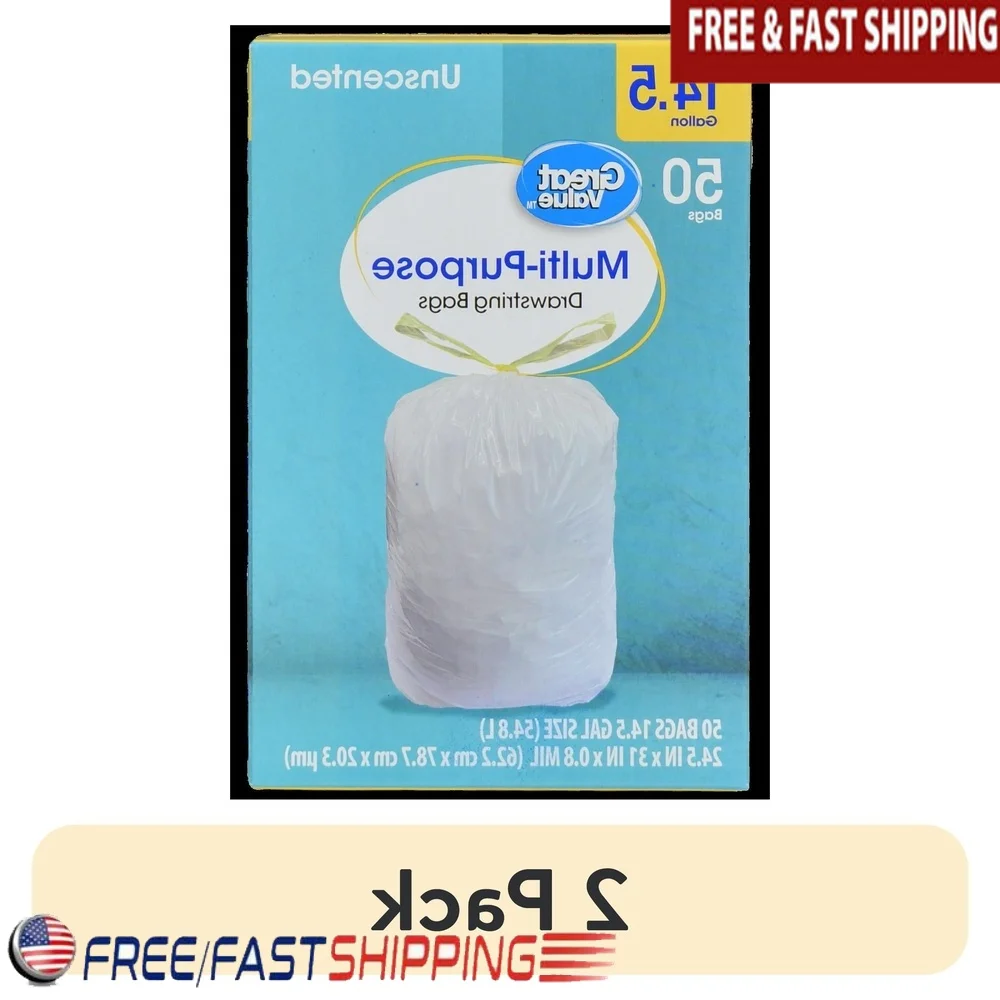 

Мешки для мусора на шнурке, 14,5 галлонов, 50 шт., прочные, устойчивые к разрыву, универсальные мешки для мусора, кухонные, бытовые