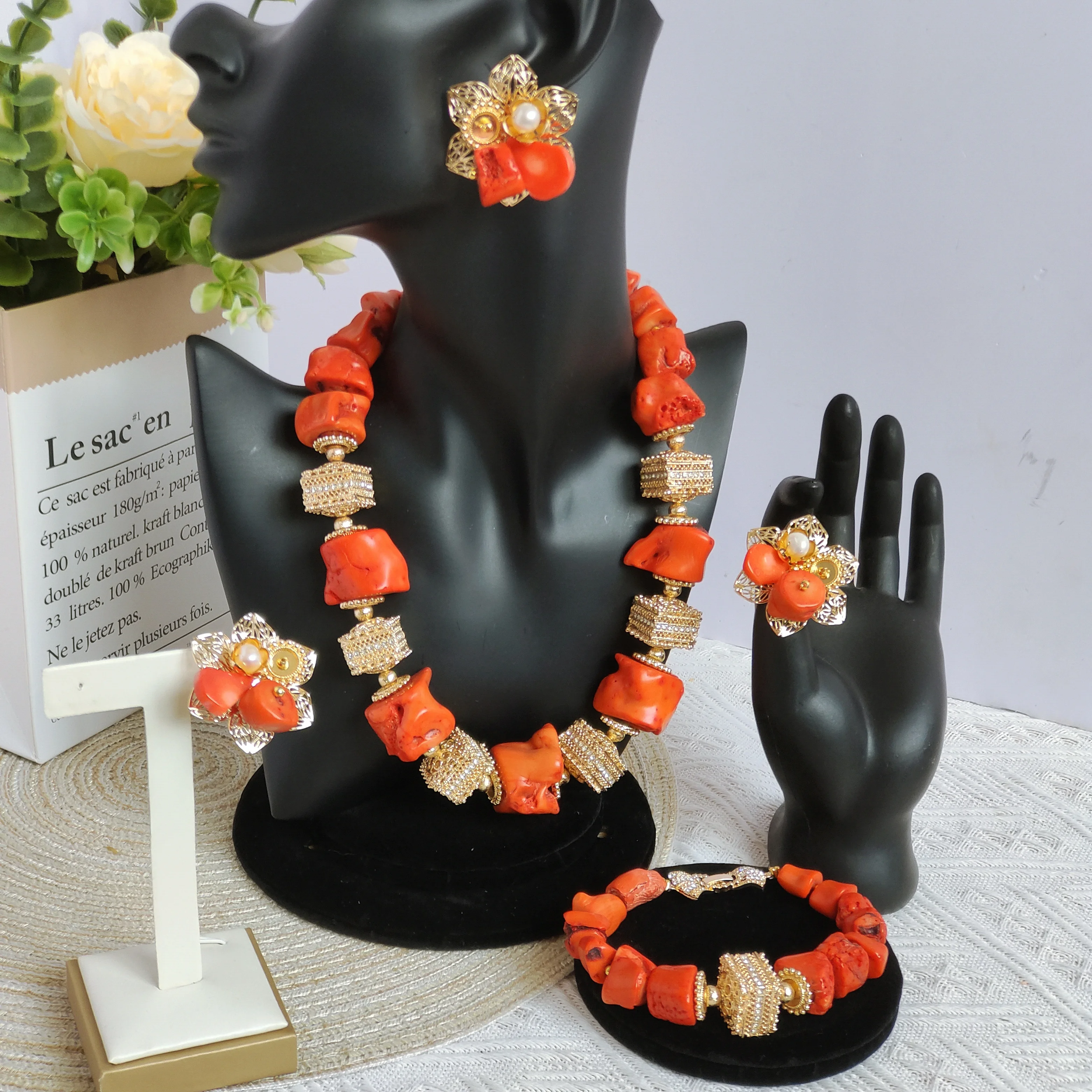 

nigeria fashion coral jewelry african wedding set