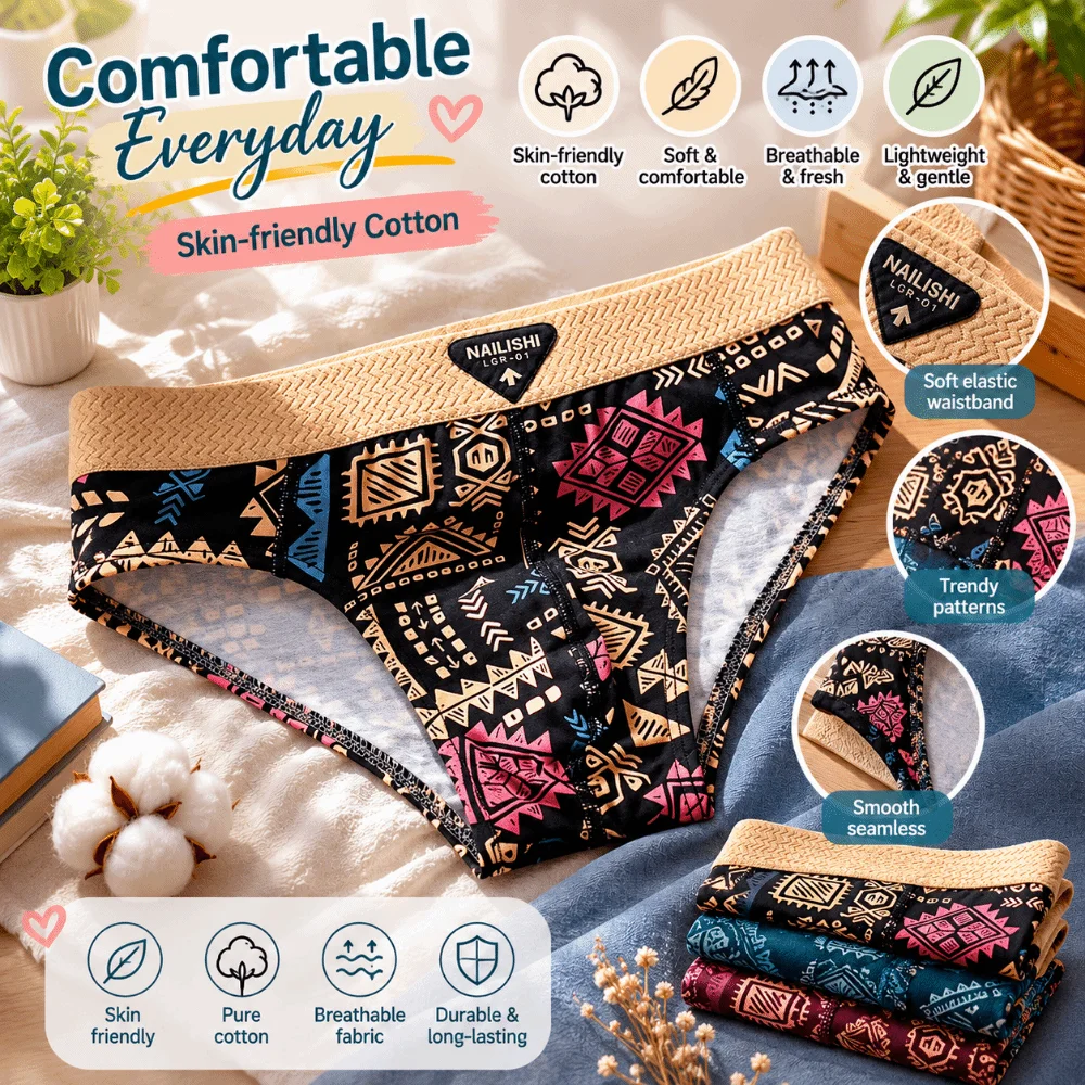Ethnic Style Mid Waist Printed Underwear Lingerie Convex Pouch Men Boxer Shorts Stripe Men Briefs Plus Size