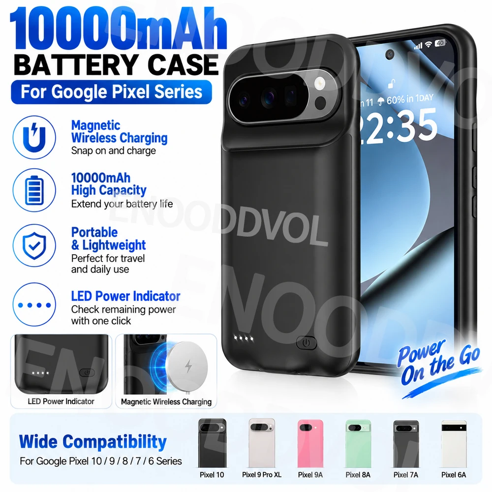 10000mAh Battery Case for Google Magnetic Wireless Power Case For Google Pixel 10 9 Pro XL 9A 8A 7A 6A Portable Power Bank