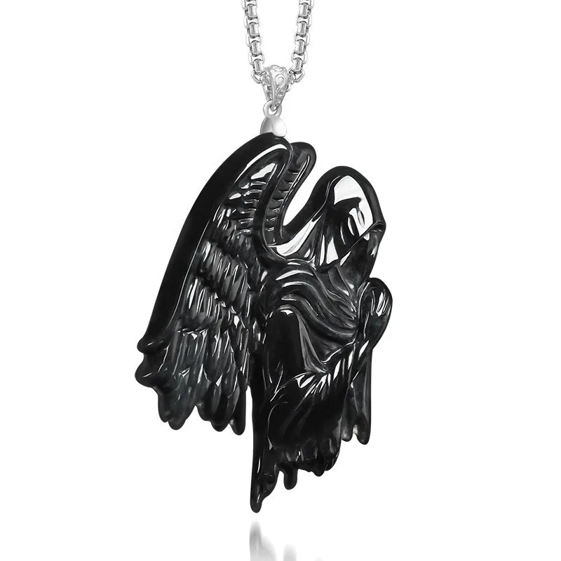 S925 Silver Natural Real Emerald Black Chicken Color Night Angel Pendant Necklace Jewelry Fashion Charm Certificate Gift
