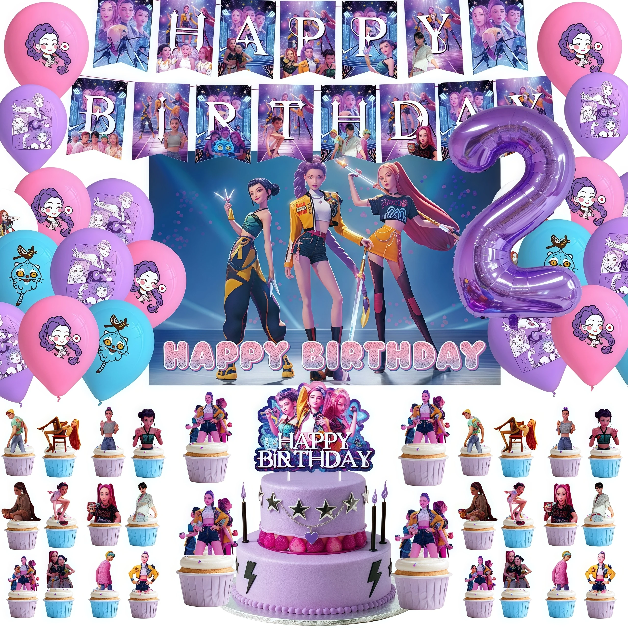 مجموعة تزيين بالون عيد الميلاد من Kpop Demon Hunters، خلفية علوية للكيك، مستلزمات حفلات الرسوم المتحركة الكورية، ديكور مناسب للهدايا #6