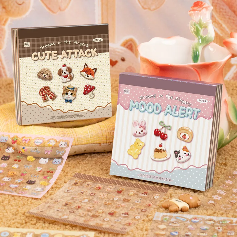 24Pcs Cute Small Pattern PET Stickers, Clear Decorative Stickers for Diary Album Card Making DIY Crafts