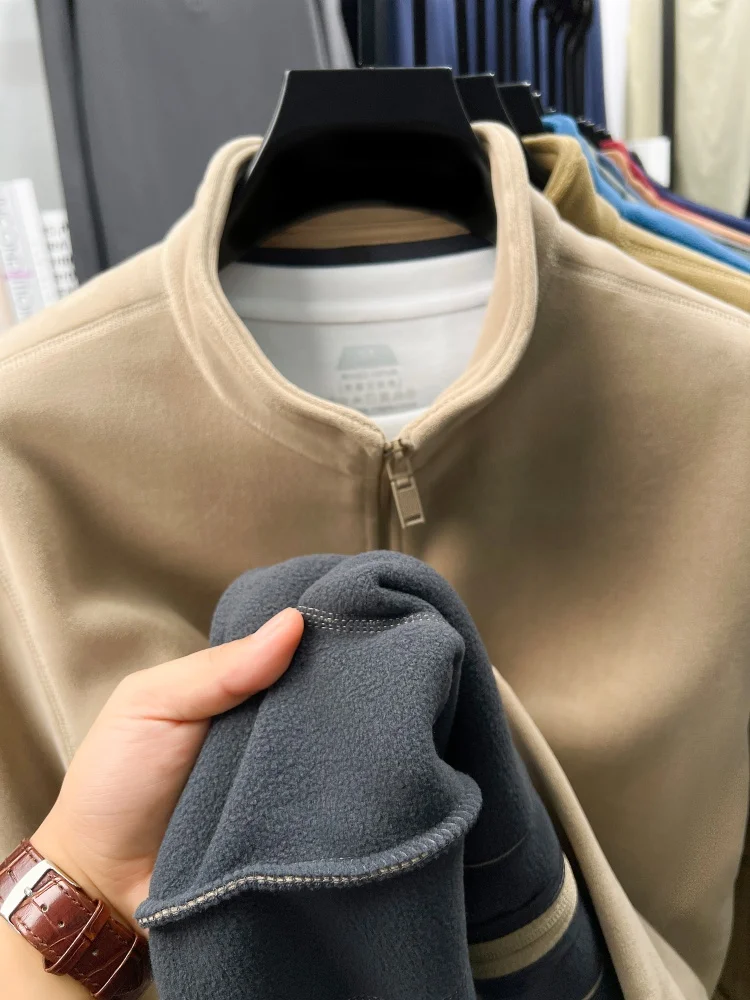 Modische Herrenjacke für Herbst und Winter, hochwertige, verdickte, warme Samtjacke, High-End-Marke Paul Pony, bestickte Jacke mit Reißverschluss und Stehkragen – Detail 28
