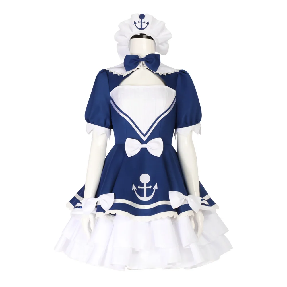 أزياء Hololive Minato Aqua التأثيرية للنساء فستان البحارة مجموعة كاملة من شخصيات الرسوم المتحركة الافتراضية لحفلات الهالوين