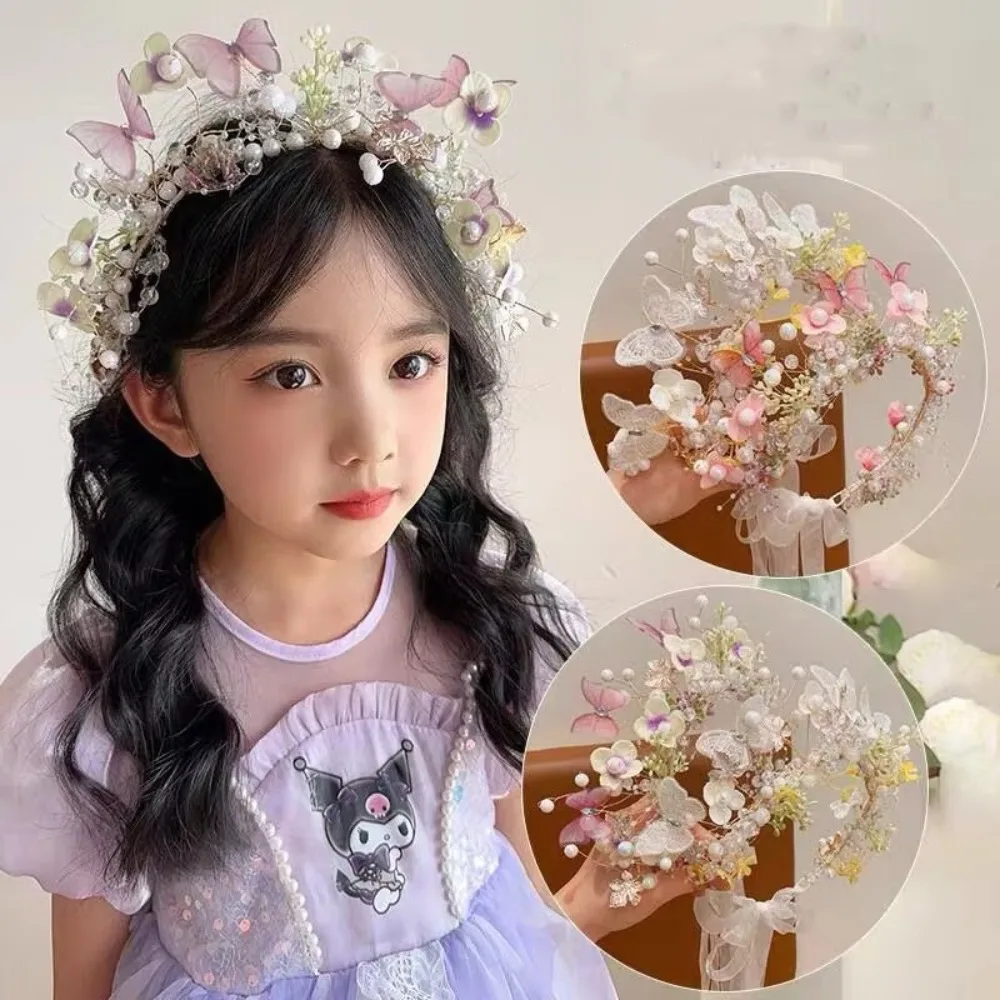 

Creative Forest Garland Headdress Butterfly Floral Crown Pearl Princess Headband Head Hoop for Girls