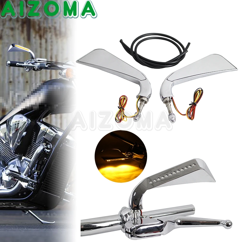 For Harley Softail Touring Road King Glide Fatboy FLHT FLHR FLTR Sportster 883 Axe Rear Side View Mirrors LED Turn Signal Light