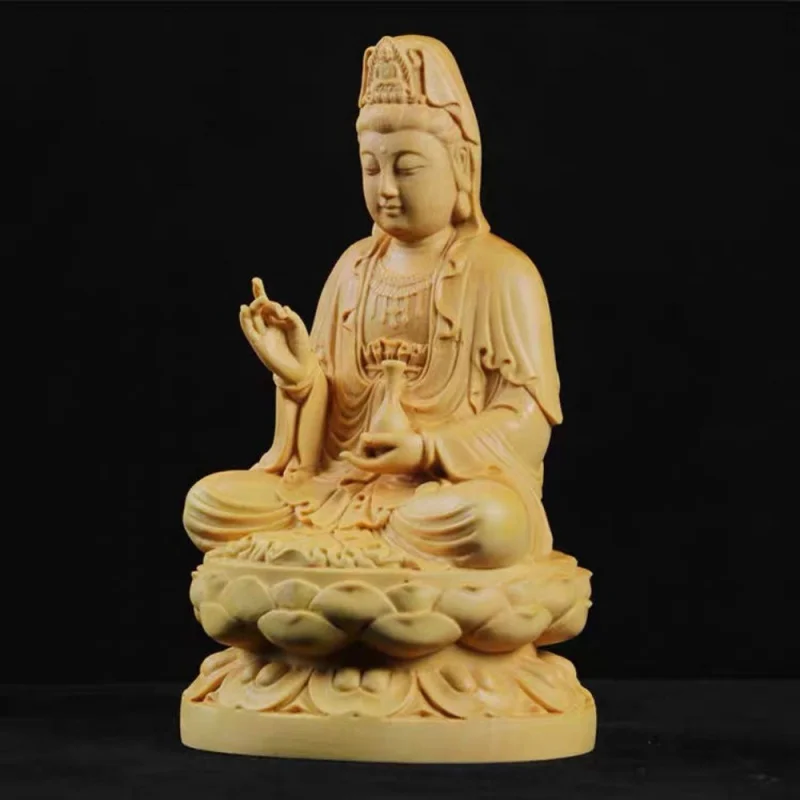 

Arborvitae Wood Carving Sitting Guanyin on the Lotus Throne Guanyin Bodhisattva Home Living Room Solid Wood Buddha Ornament Bles