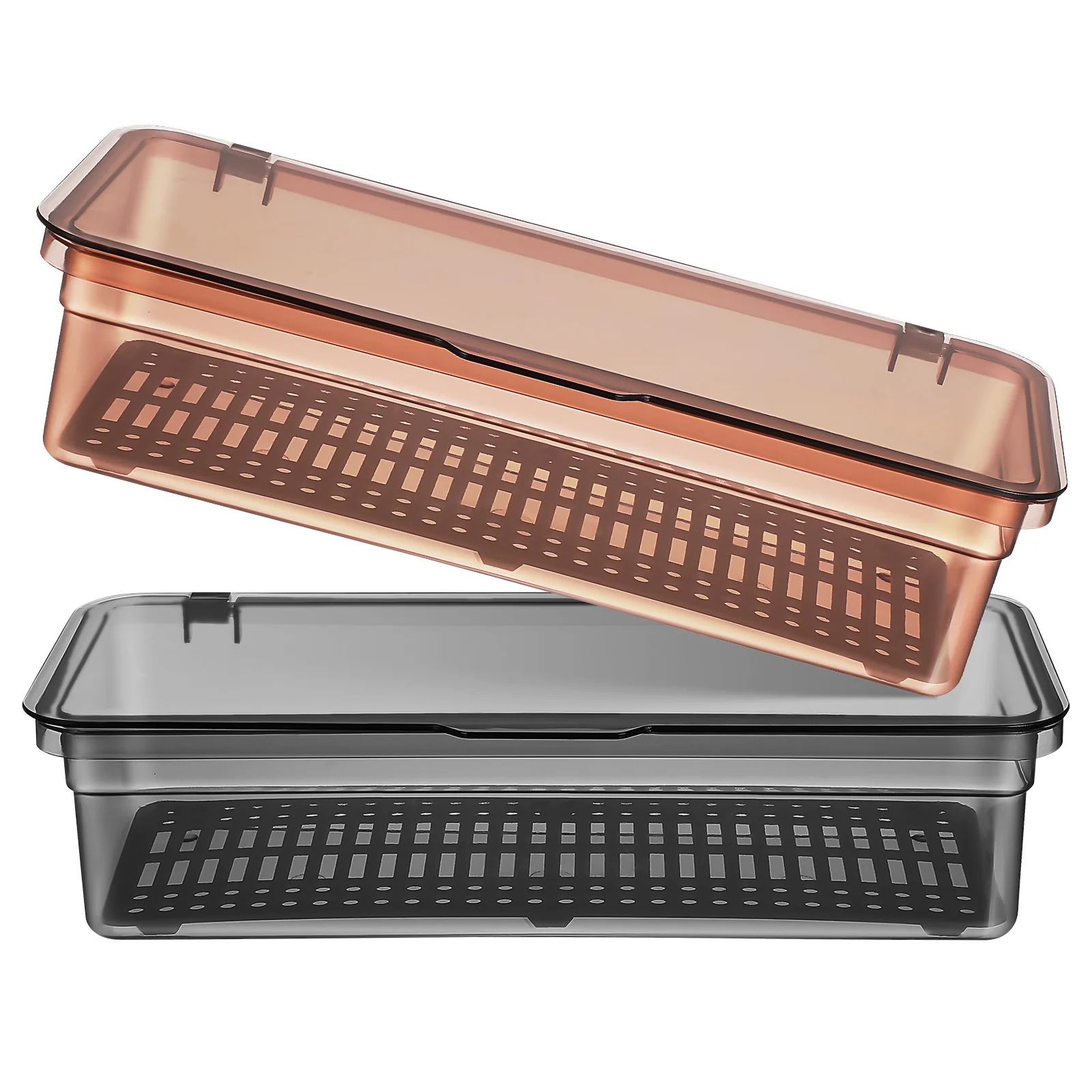 

2 pcs Drainable Cutlery Organizer Box With Lid Kitchen Utensil Storage Tray Silverware Holder Plastic Container For Countertop