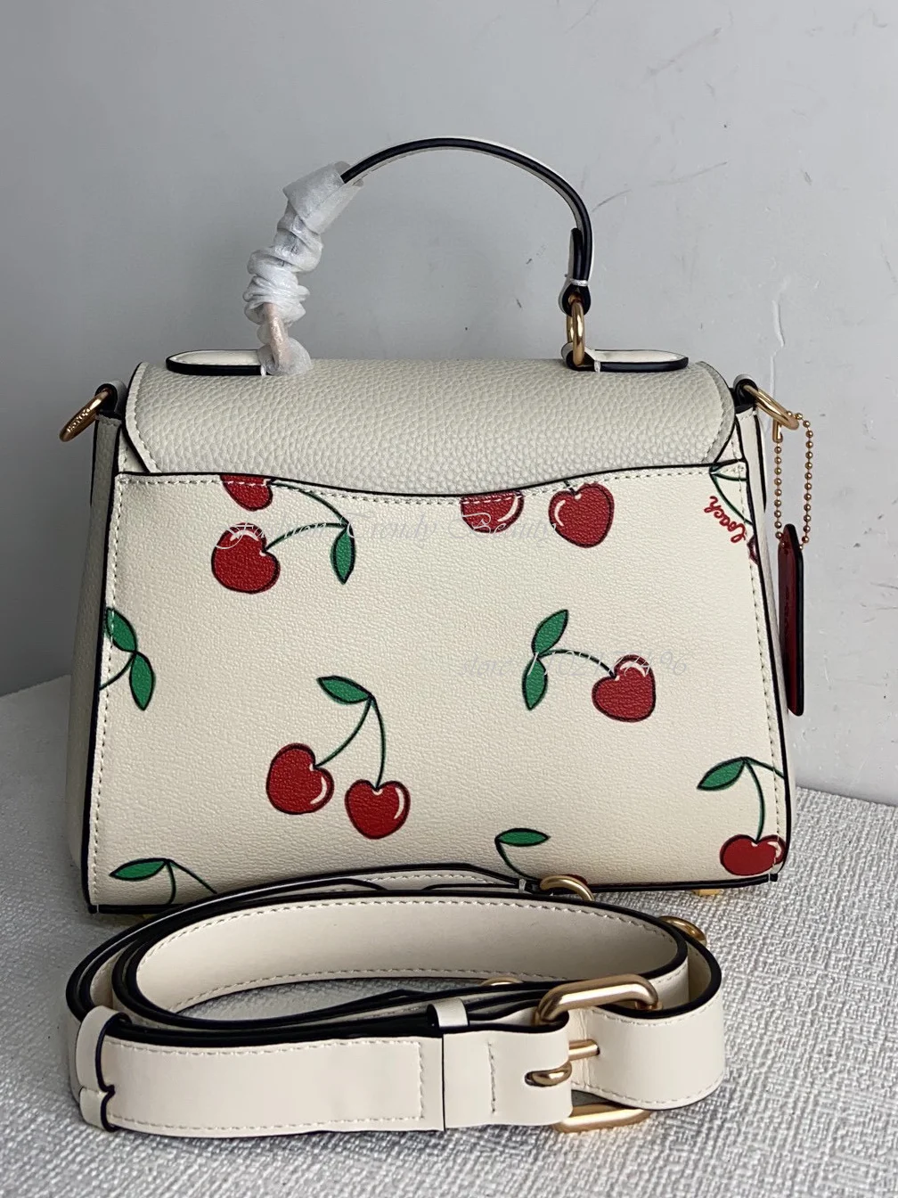 Red Fruit Graffiti White Leather Messenger Bags Women Casual Handbags Crossbody Girls Party Satchels Patchwork Peach Heart Bags
