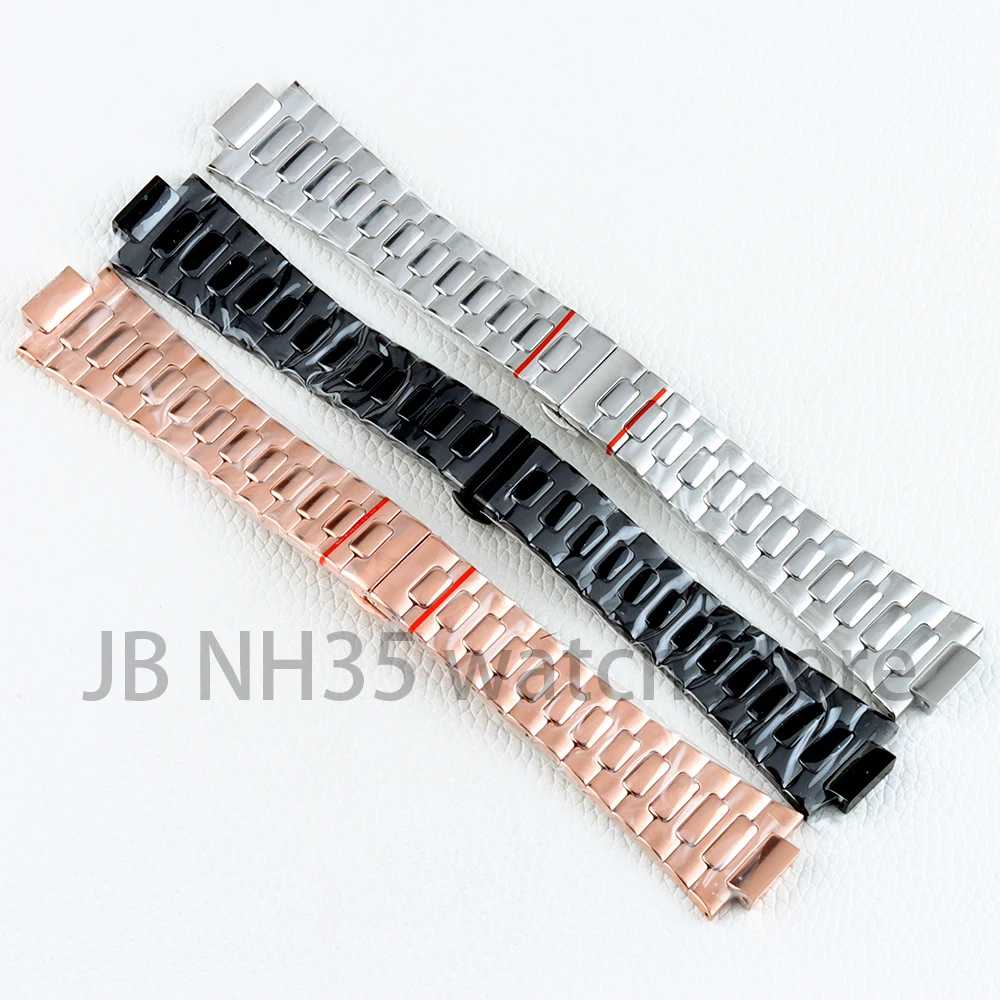 

25mm Width Watch Strap Black/Rose Gold/Silver Solid 316L Stainless Steel Watchband for Nautilus Series Watch Bracelet