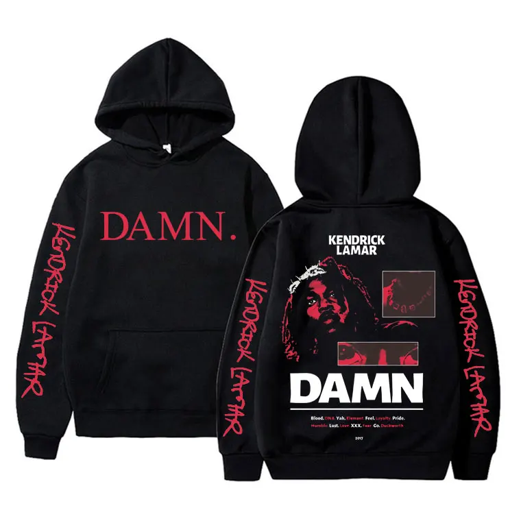 

Kendrick Lamar Album DAMN Graphic Hoodie Men Hip Hop Pop Music Hooded Pullover Male Vintage Oversized Sweatshirt Rap Streetwear