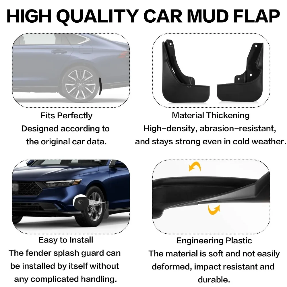 For Honda 11th Accord 2023-2024 Car Mud Guard Kit Splash Guards Mudguards Mudflaps with Hardware Kits Accessory