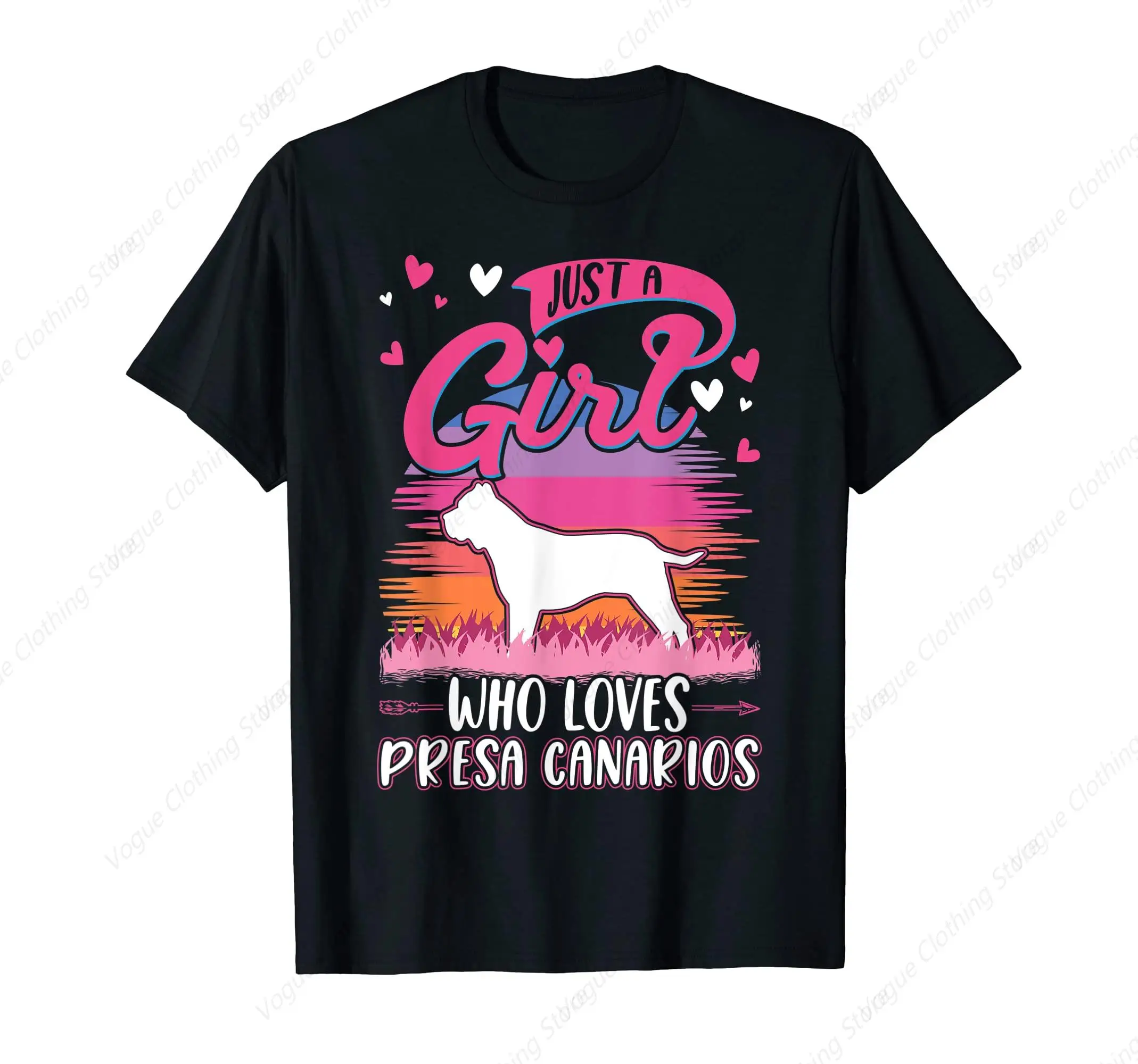 Just A Girl Who Loves Presa Canarios Dog Canario camiseta divertida que prevalece, camiseta de moda de manga corta, Tops suaves deportivos de ocio