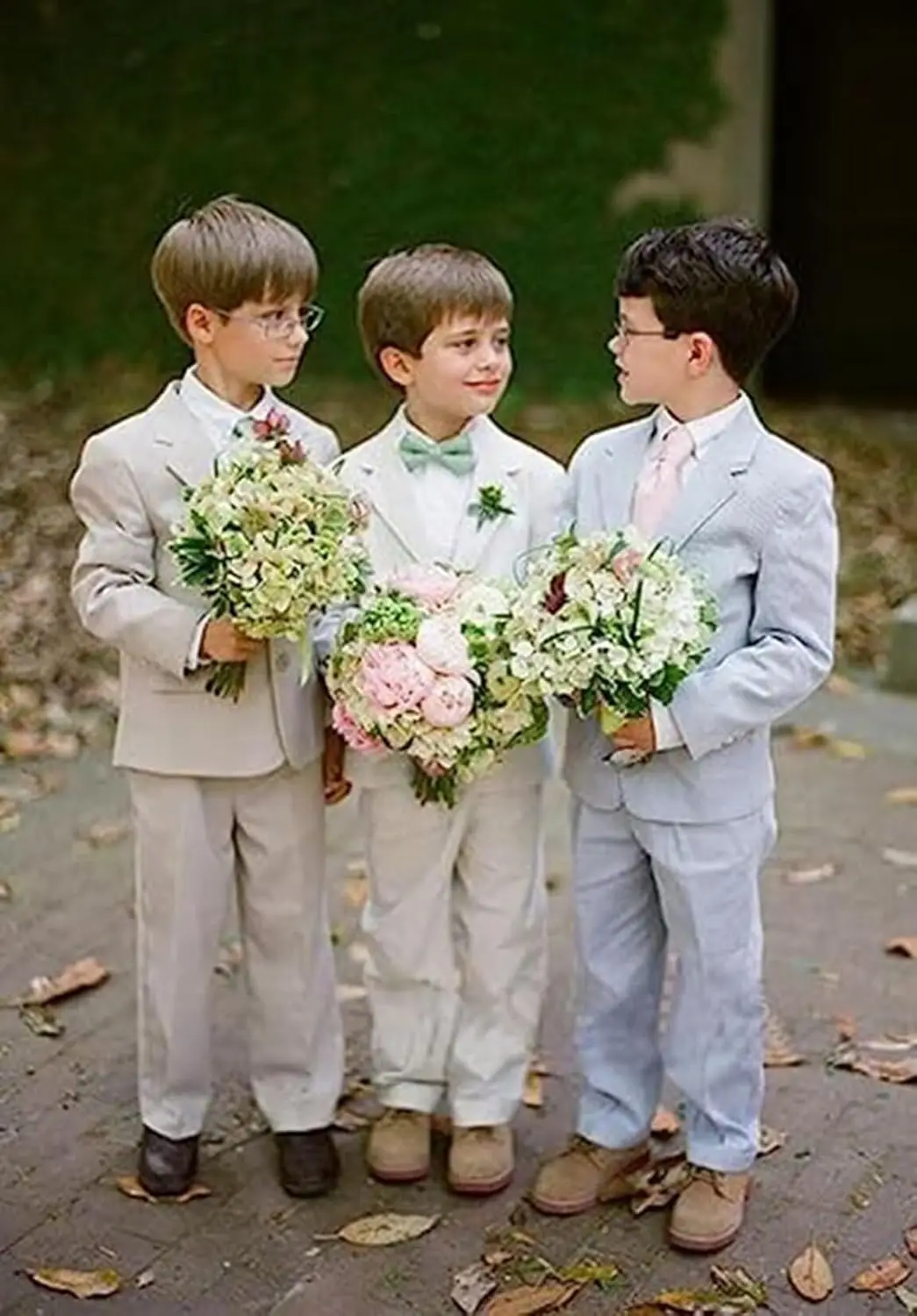 Boys Linen Suit Slim Fit 3 Piece Summer Beach Wedding Pageboy Kids Tuxedo Sky Blue Jacket Vest Pant Custom Set