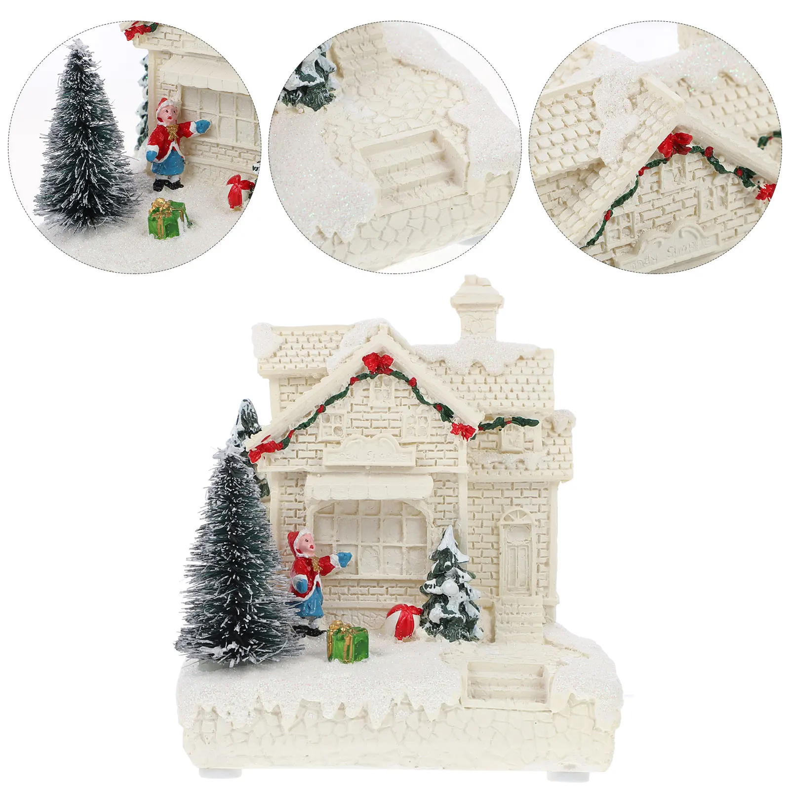 

Glowing Mini Xmas Desktop nament House Resin Statue Luminous nament for Bedroom Living Room Xmas