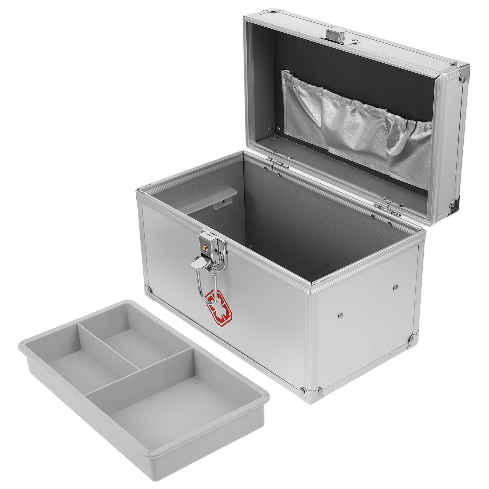 

Large Aid Portable Medicine Storage Box Handle Leakproof Safety Clasp Sturdy Metal Case For Home Outdoor
