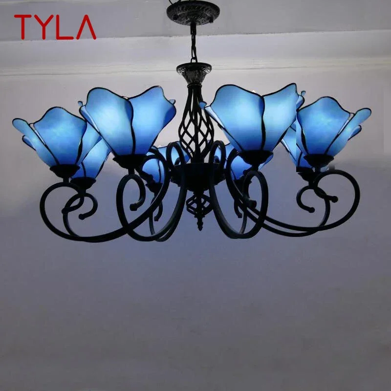 

TYLA Tiffany European Living Room Pendant Lamp Mediterranean Sea Creative Color Glass restaurant Bedroom Hotel Chandelier