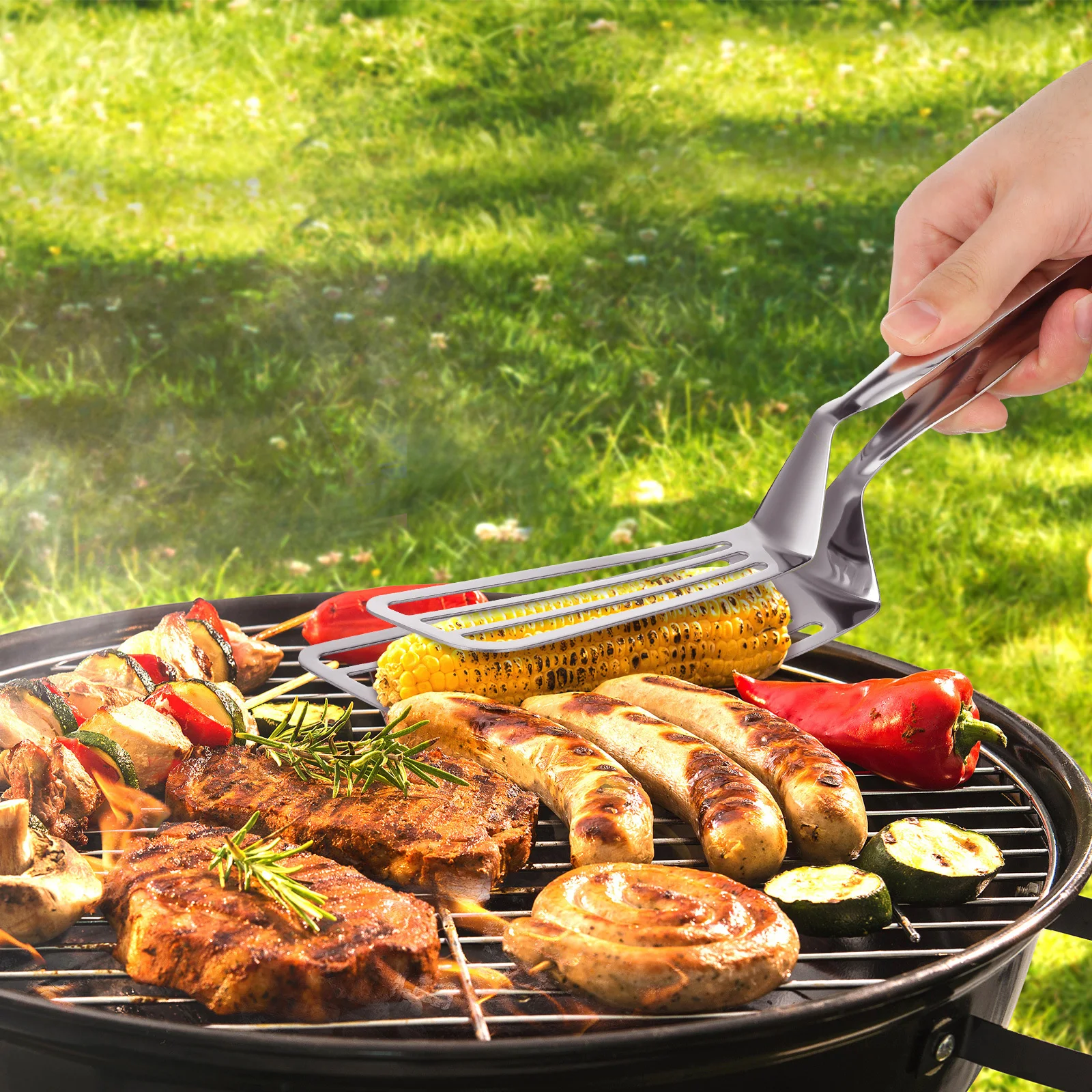 

Stainless Steel Steak Clamp Food Tongs for Barbecue Fish Frying Pancake Home Kitchen Multiuse Cooking Tool