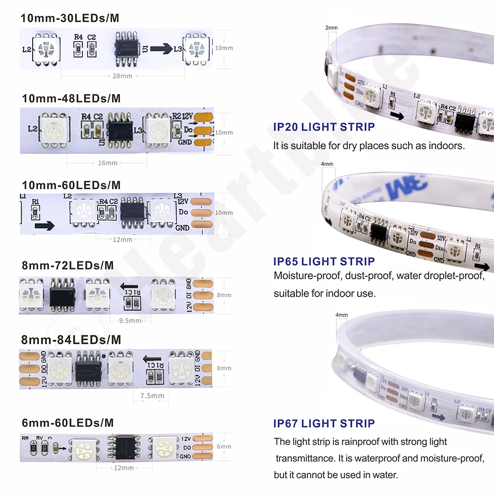 WS2812b WS2811 WS2813 WS2815 Smart RGB Pixels LED Strip WS2812 Individually Addressable IC 30/60/144pixels/Leds/M Tape Light