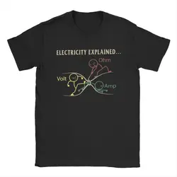 Funny Electricity Explained Physics T-Shirts for Men Volt Ohm Ampere Pure Cotton Tees Crew Neck Short Sleeve T Shirts Clothing