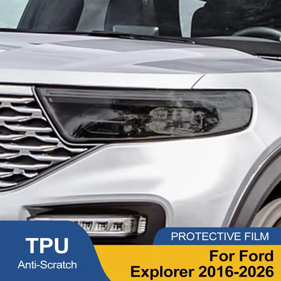 Película Protectora de Faros Delanteros para Automóvil, Color Negro Ahumado, Precortada, para Ford Explorer 2016-2026, TPU PPF, Anti-Rayones, Vinilo de Alto Brillo