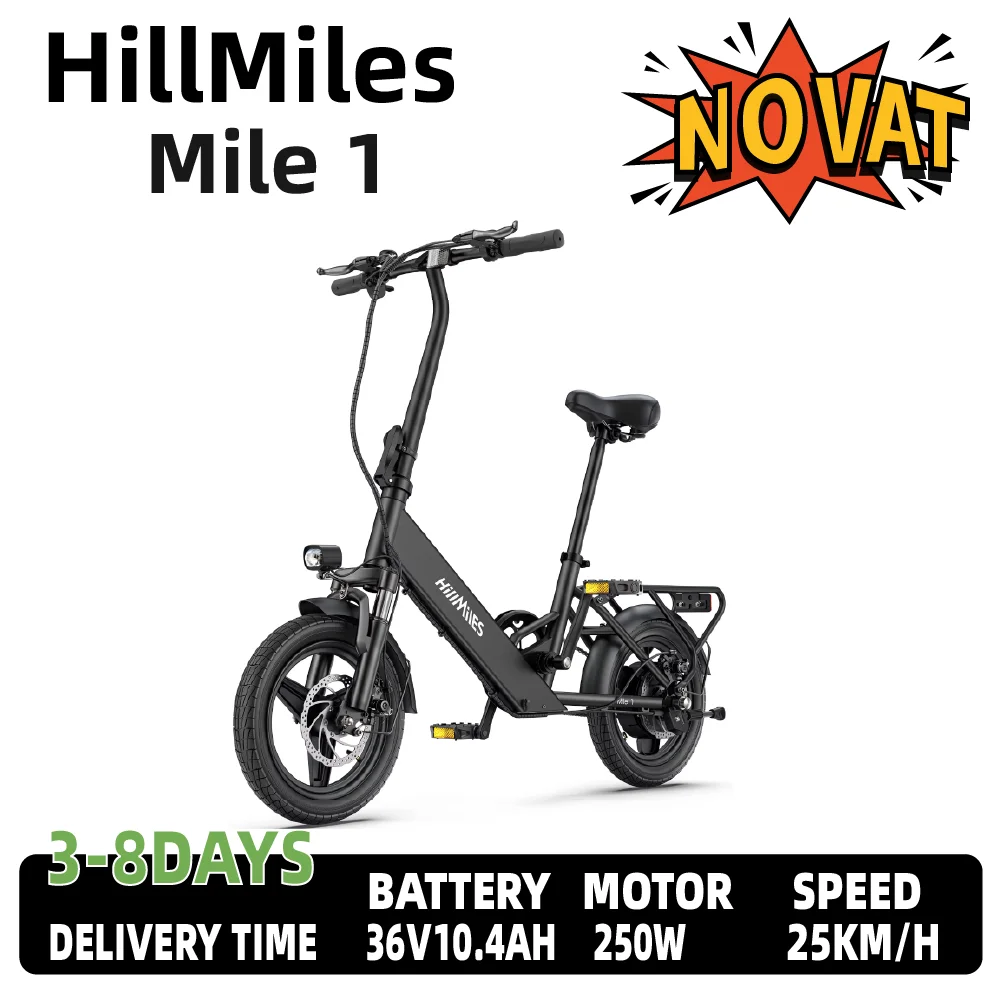 Vélo électrique pliable HillMiles Mile 1 pour adultes, moteur 250W, cadre en alliage d'aluminium, batterie 36V10.4AH, pneus 14 pouces