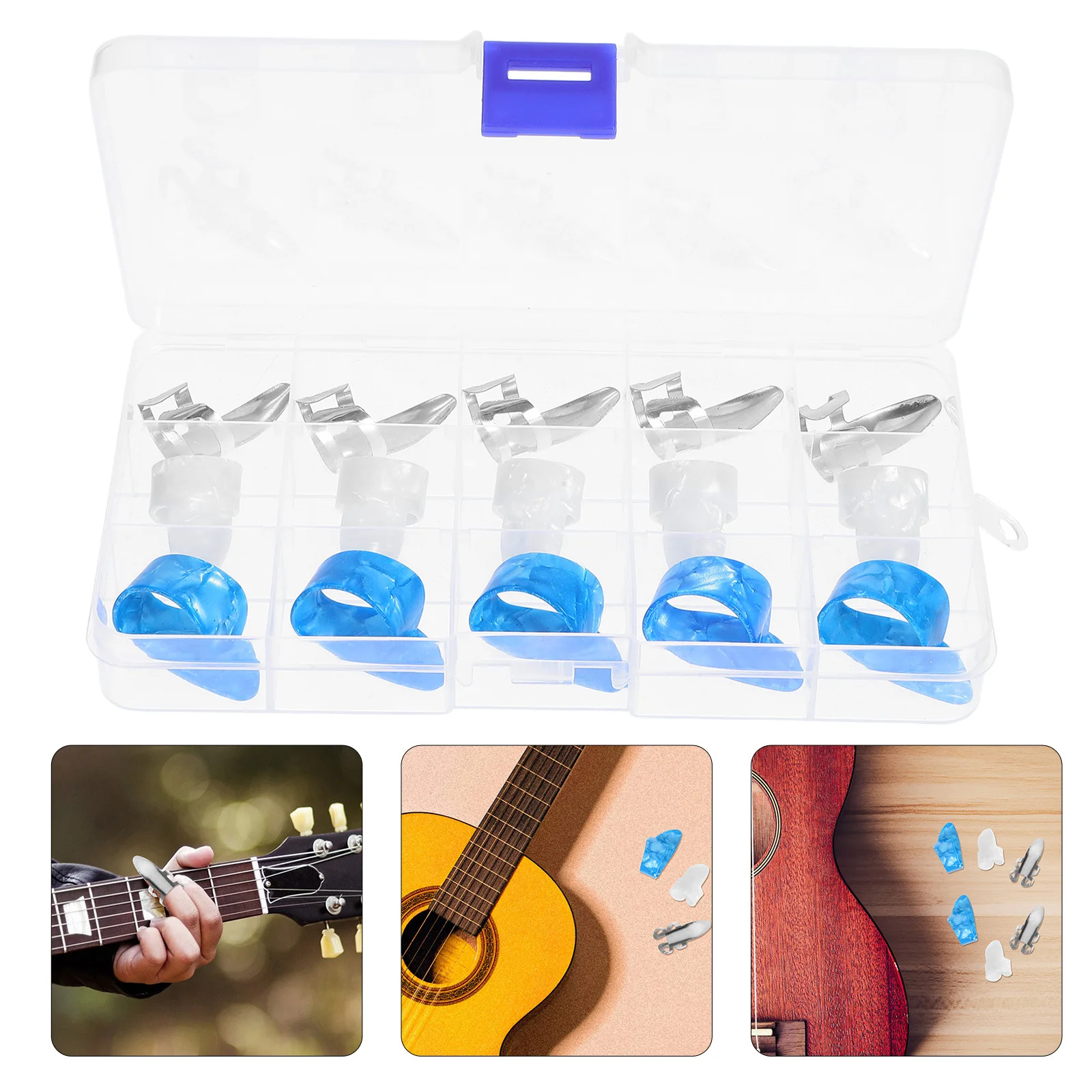 

15Pcs Guitar Thumb Finger Picks Stainless Steel Ultra Thin Durable Lightweight Portable Case for Guitar Bass Players