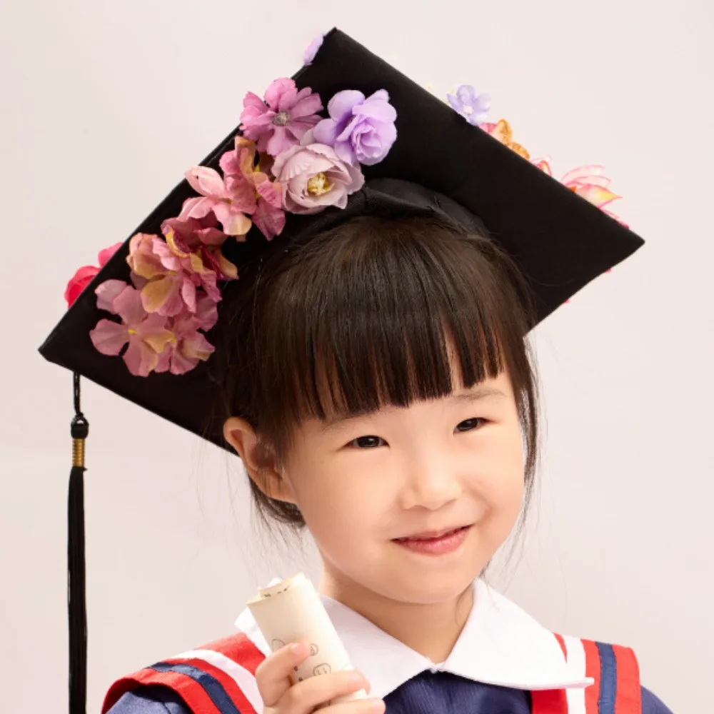 

Trencher Cap DIY Flowers Graduation Cap Bachelor Adjustable Academic Hat with Tassels Charm Ornament Mortar Board