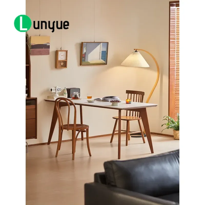 Luxury Solid Wood Dining Table Set with White Marble Top Modern 8 Seater Furniture for Home Kitchen Living Room Elegant
