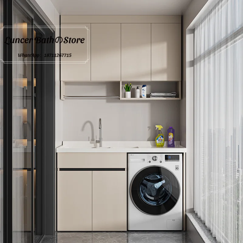 Cream style washing machine combination cabinet, honeycomb aluminum washing machine cabinet, balcony cabinet