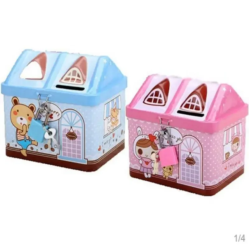 Cute Bear House Coin Box Creative Metal Bank Currency Box Coin Bank Children's Savings Tank Birthday And Christmas Gift Rabbit