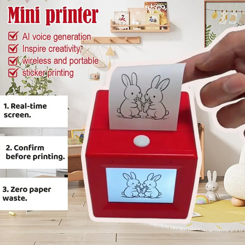Impresora de Pantalla HD Portátil con Control por Voz AI Magic Box, Regalo para Niños, Juguete de Dibujo e Impresión, Impresora Térmica WIFI Android iOS