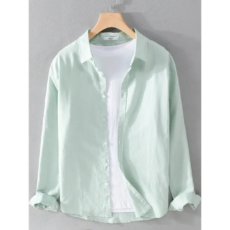 

Мужская льняная рубашка свободного кроя из хлопка и льна для весны и лета, модная, городская, спортивная, дышащая, комфортная