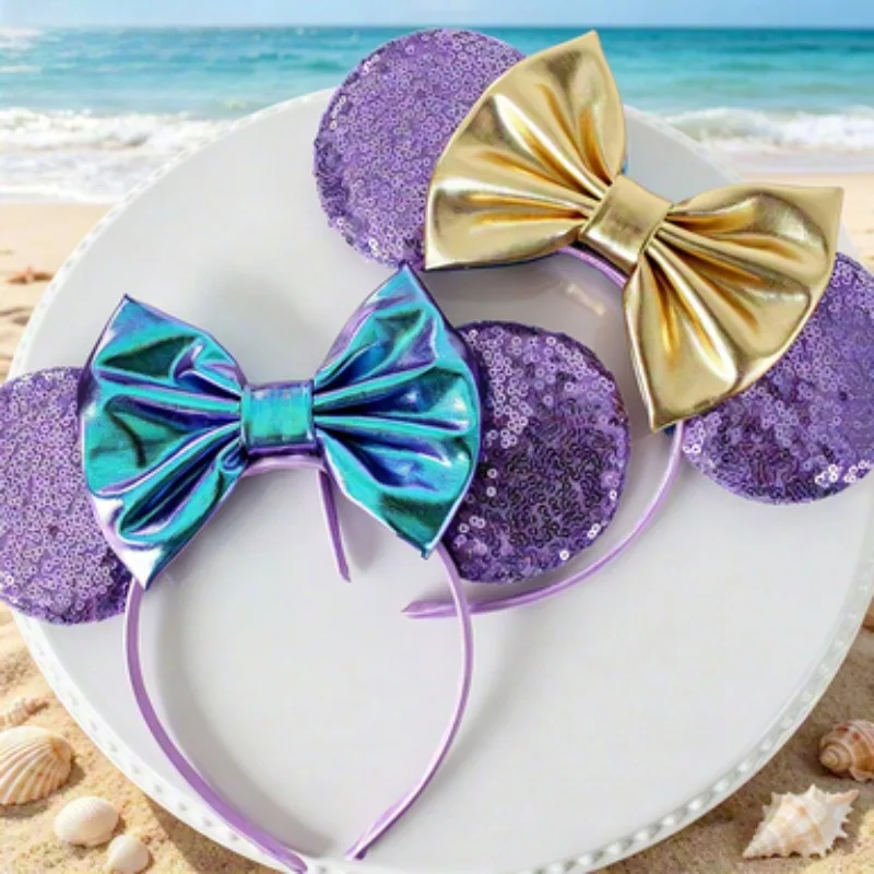 Diademas redondas con lentejuelas brillantes para niñas pequeñas, accesorios para el cabello con forma de cola de sirena, adornos infantiles para viajes a la playa y al parque