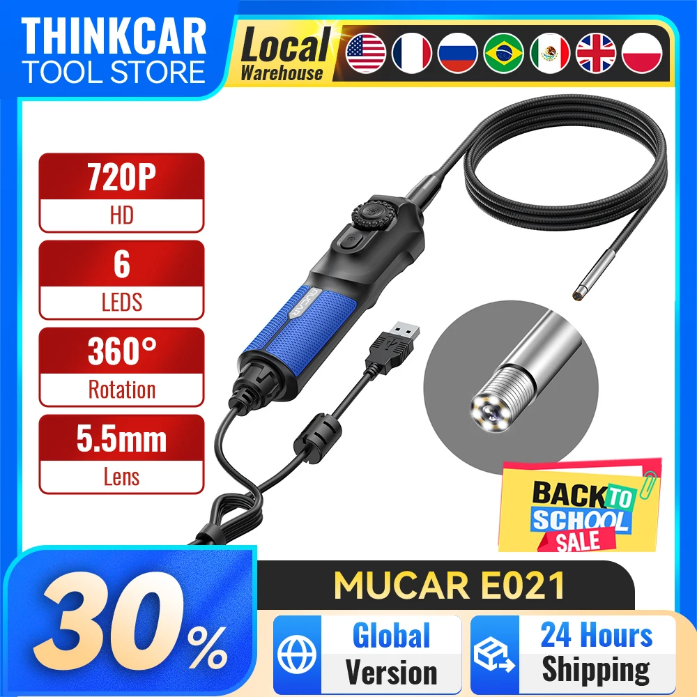 MUCAR E021 USB Video Scope  Endoscope 1.2M Car Inspection Mirror Flexible Adjustable for Mucar 892BT Thinkcar 689BT
