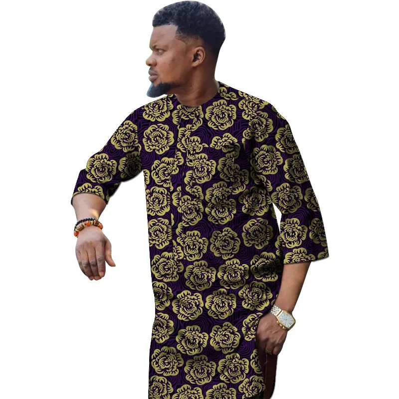 Nigerian Fashion Men's Shirt 3/4 Sleeve Ankara Tops Tailor Design Made Male African Wedding Party Wear