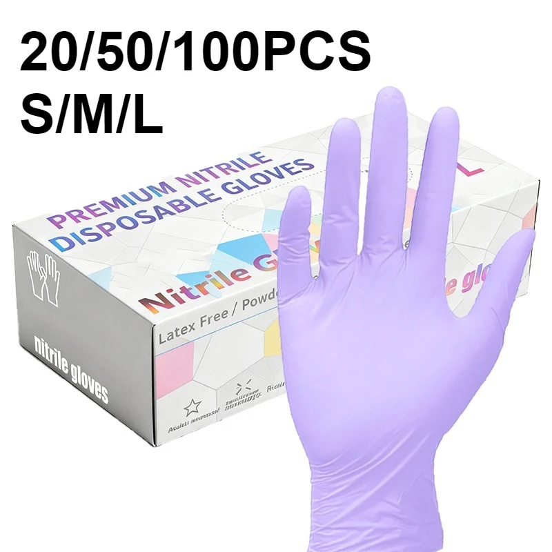 20/50/100PCS Einweg Licht Lila Nitril Handschuhe Haushalt Reinigung Handschuhe Küche Malerei DIY Haar Farbstoff Nail art Schönheit
