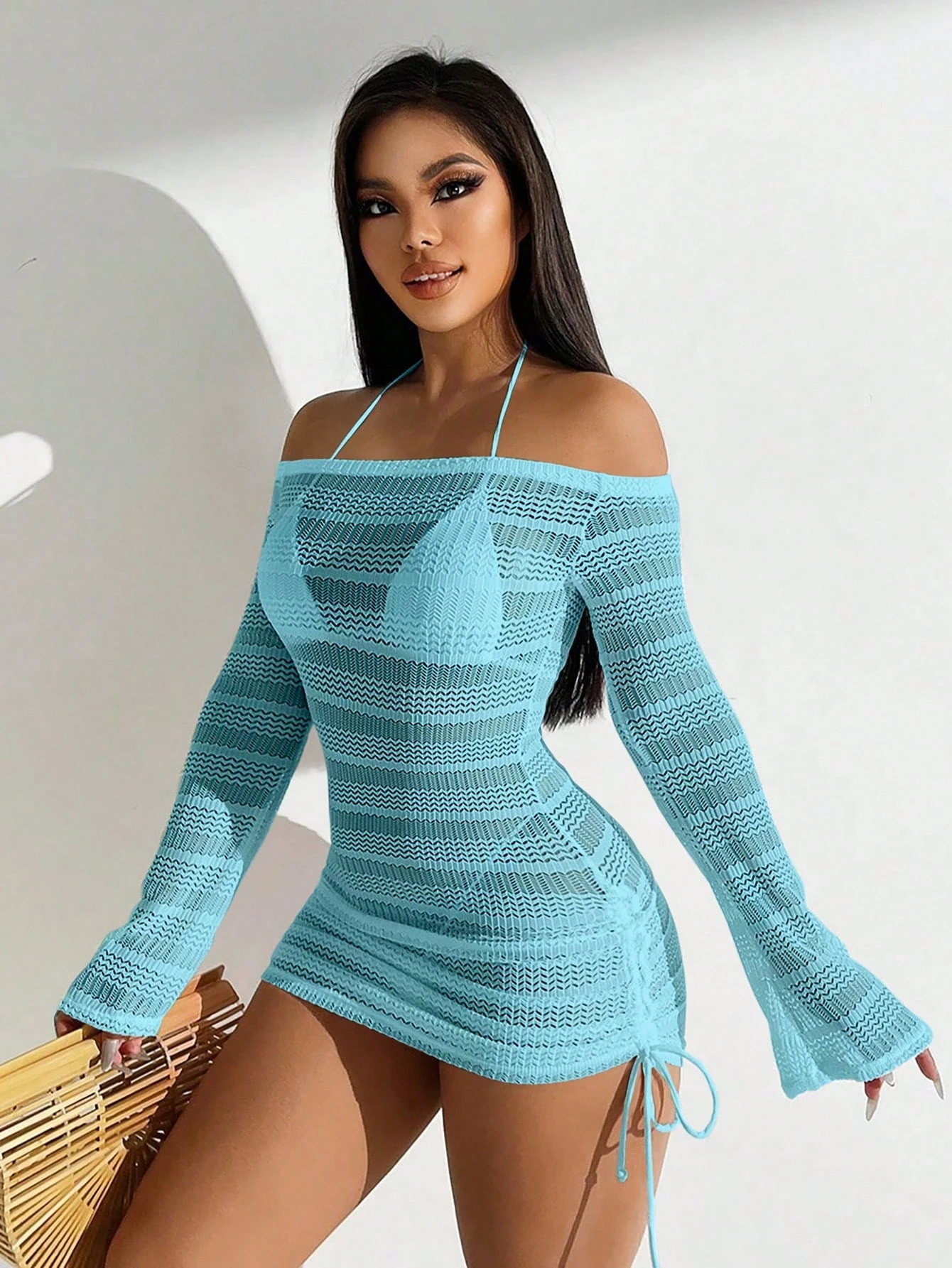 triangle cup sexy bikini print size chest gathered split three-piece swimsuit influencer ins style