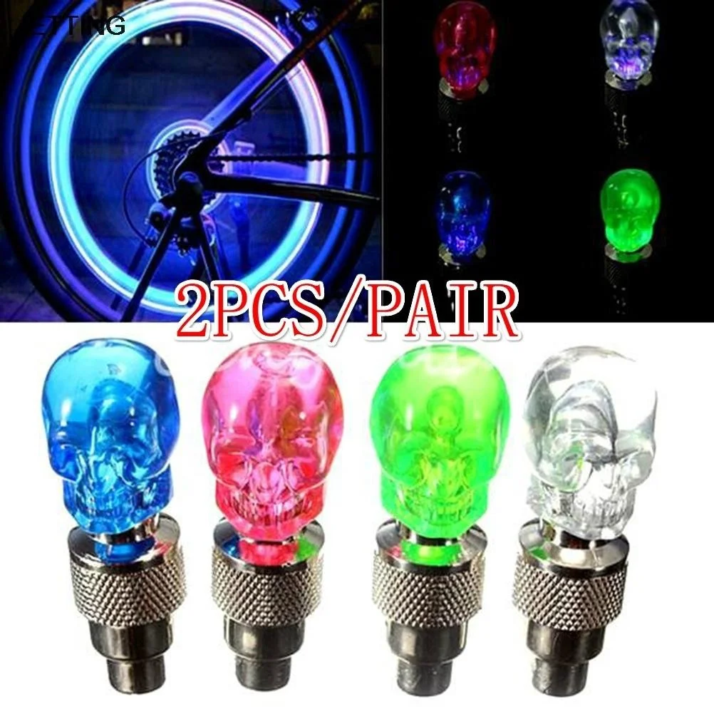 2Pcs/lot Wheel Tire Valve Cap Seal Skull Shape LED Light Lamp Vibration on/Off Fit Bicycle Motorbike Car Universal