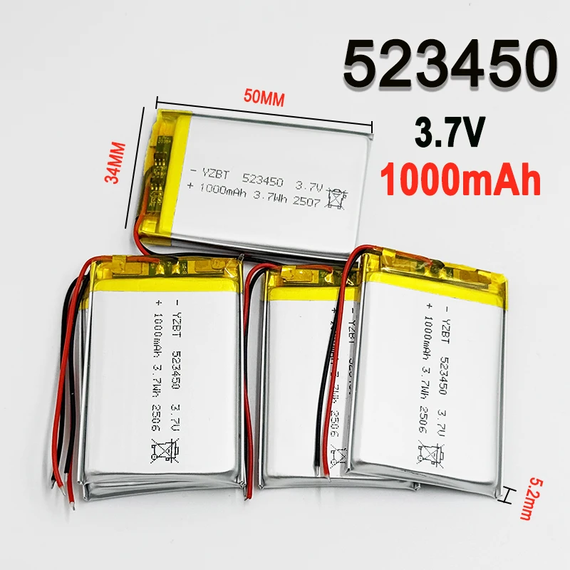 523450 1000mAh 3.7V 523450 Polymer Lithium Rechargeable Battery Li-ion Battery Replace For GPS Bluetooth Speaker 1-12pcs