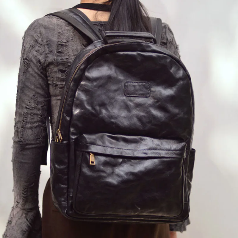 AETOO Original handcrafted men's genuine leather top layer cowhide large-capacity computer backpacks for both men and women, a n